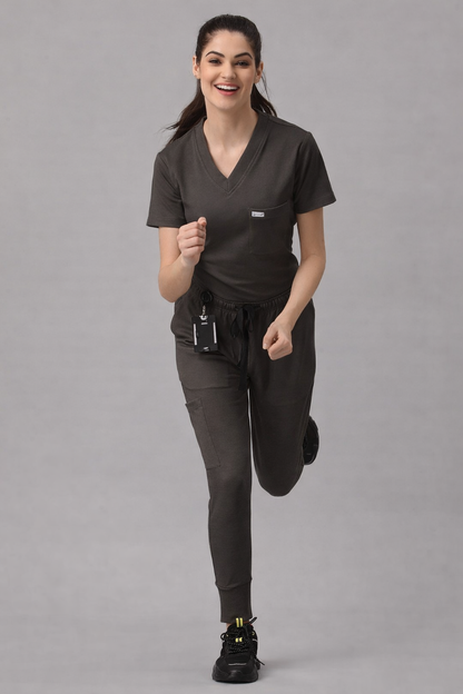 MedFa Dri-Fit Jogger Scrubs Suit-(Womens) (Dark Brown)