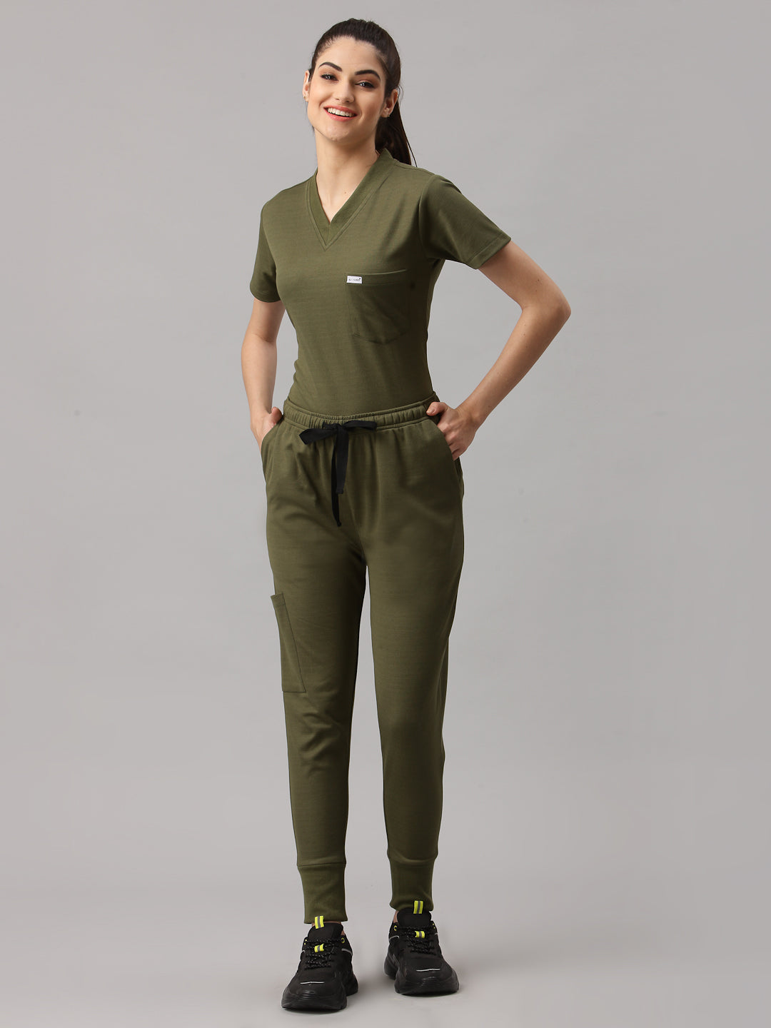 MedFa Dri-Fit Jogger Scrubs Suit-(Womens) (Olive)