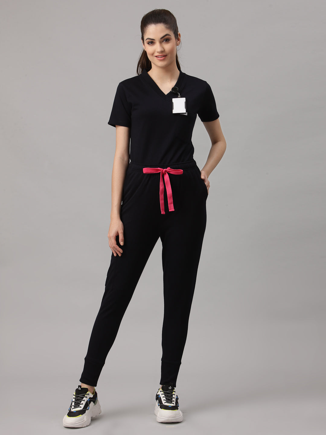 MedFa Dri-Fit Jogger Scrubs Suit-(Womens) (Black)