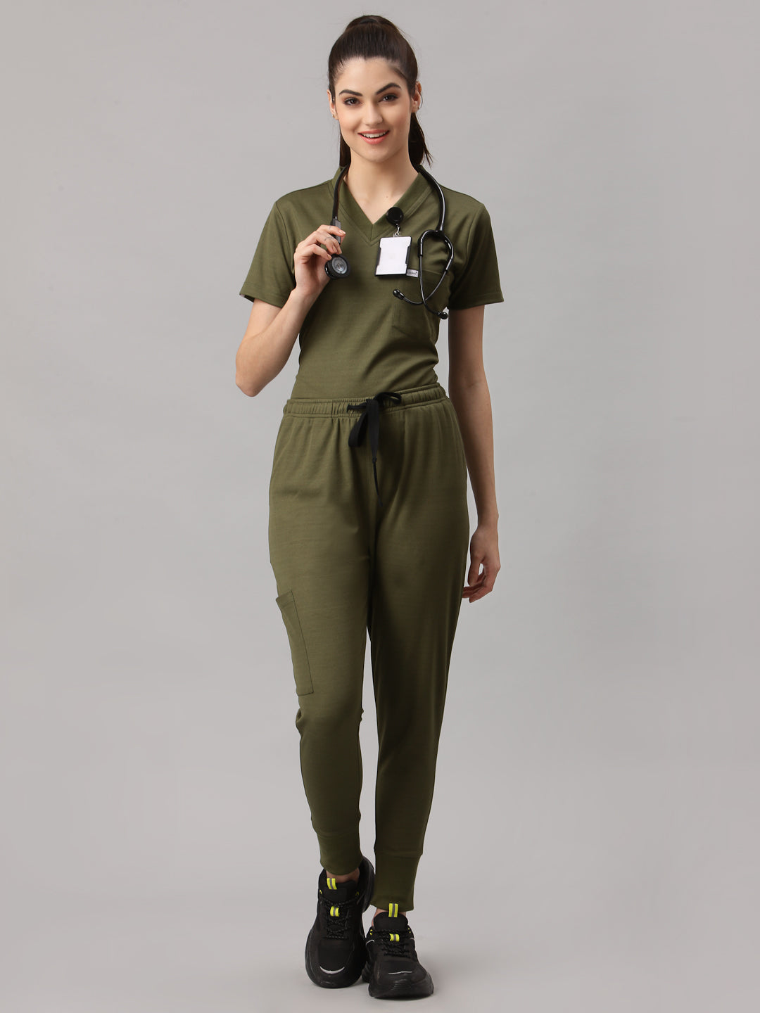 MedFa Dri-Fit Jogger Scrubs Suit-(Womens) (Olive)
