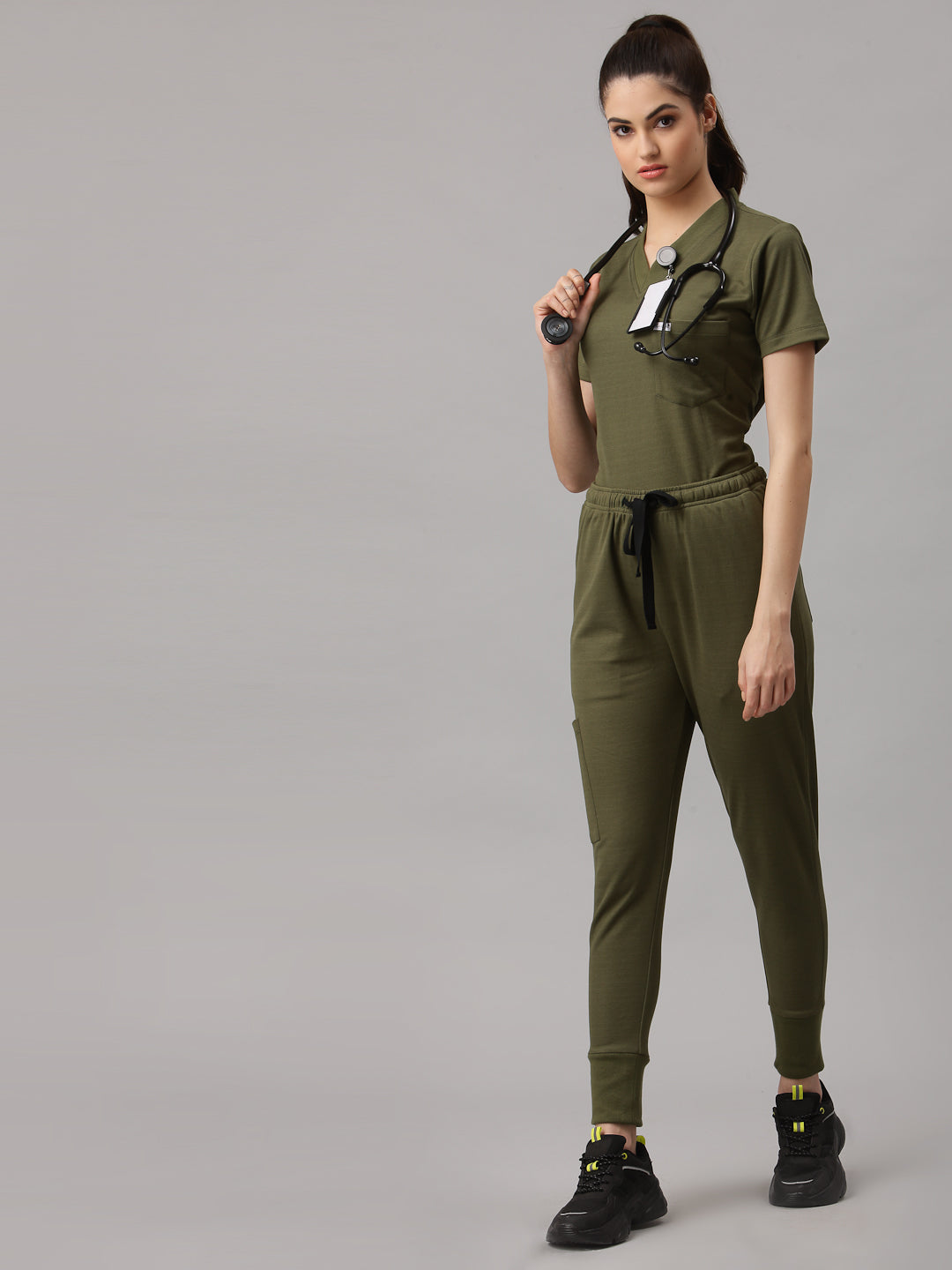 MedFa Dri-Fit Jogger Scrubs Suit-(Womens) (Olive)