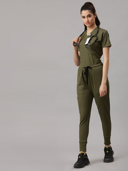 MedFa Dri-Fit Jogger Scrubs Suit-(Womens) (Olive)