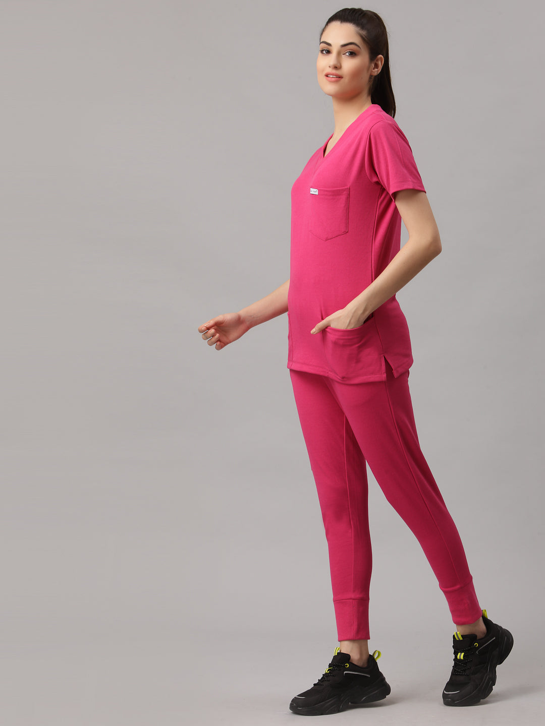 MedFa Dri-Fit Jogger Scrubs Suit-(Womens) (Shocking Pink)