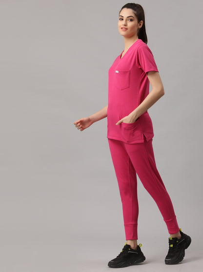 MedFa Dri-Fit Jogger Scrubs Suit-(Womens) (Shocking Pink)
