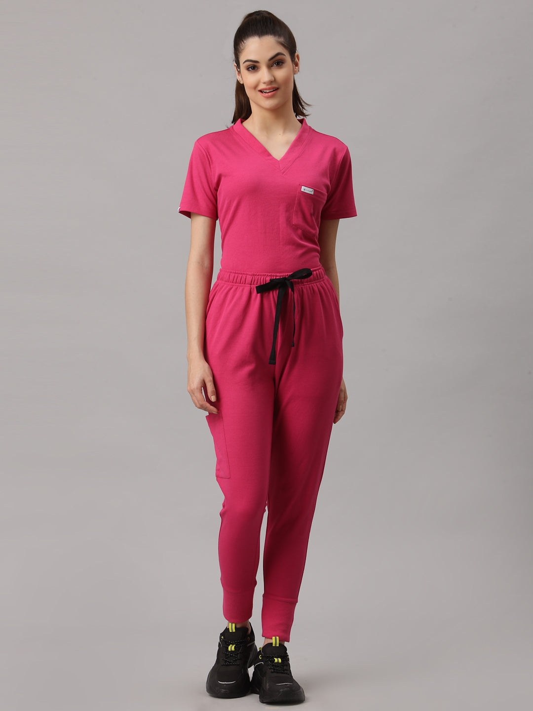 MedFa Dri-Fit Jogger Scrubs Suit-(Womens) (Shocking Pink)