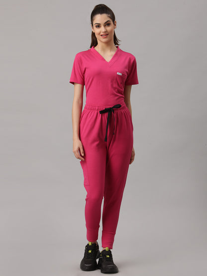 MedFa Dri-Fit Jogger Scrubs Suit-(Womens) (Shocking Pink)