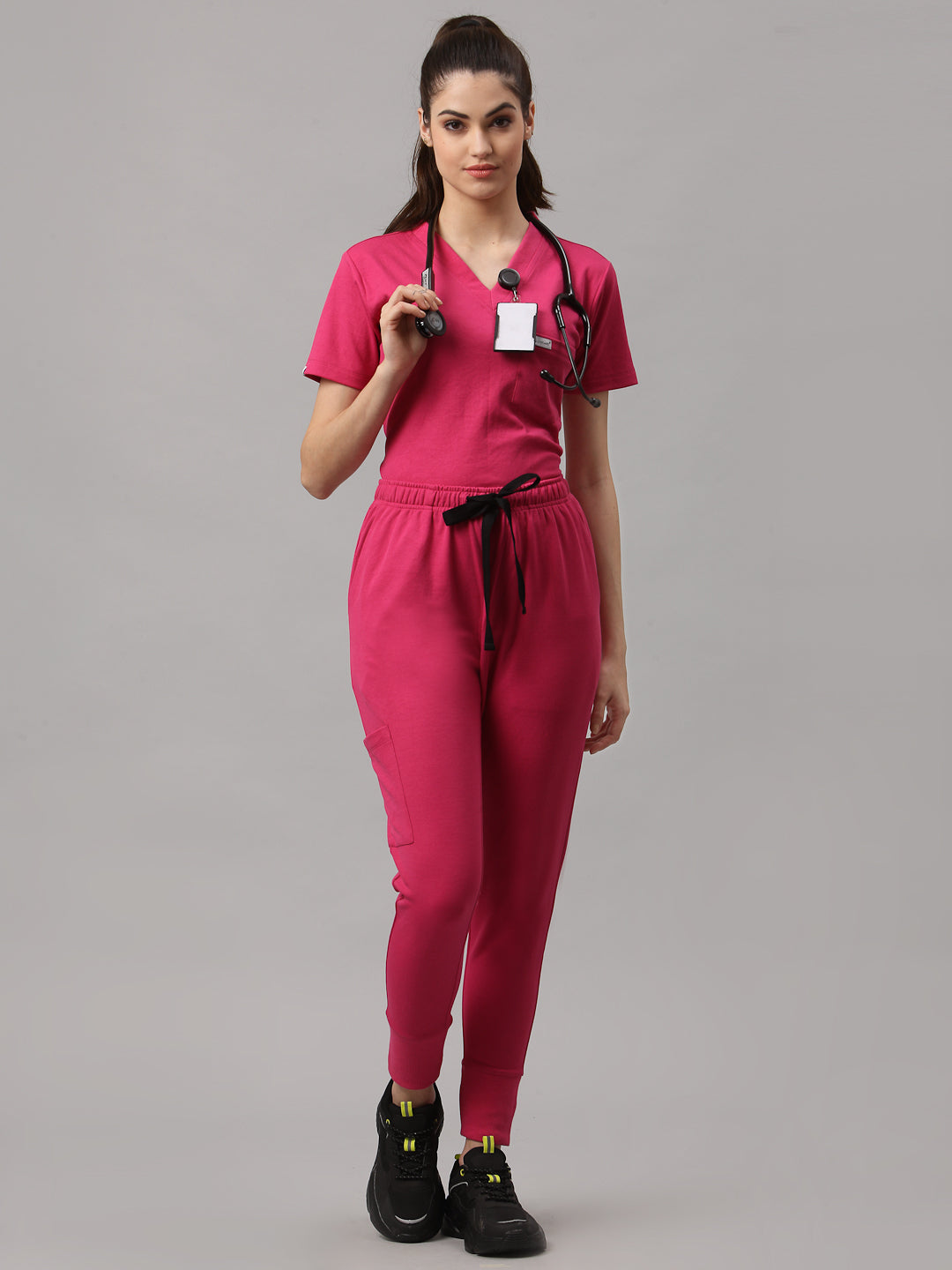 MedFa Dri-Fit Jogger Scrubs Suit-(Womens) (Shocking Pink)