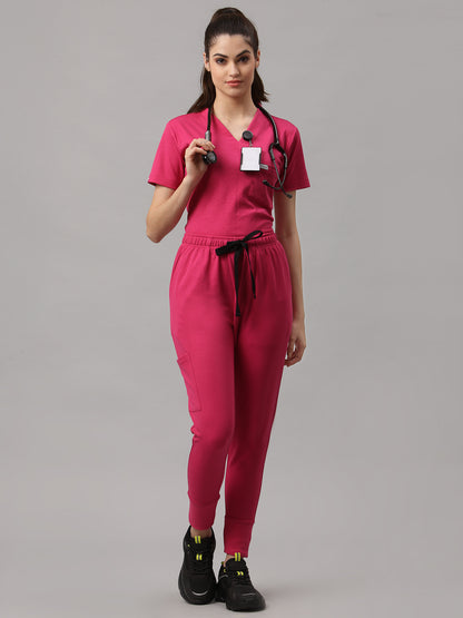 MedFa Dri-Fit Jogger Scrubs Suit-(Womens) (Shocking Pink)