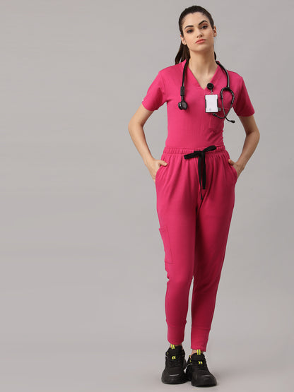MedFa Dri-Fit Jogger Scrubs Suit-(Womens) (Shocking Pink)