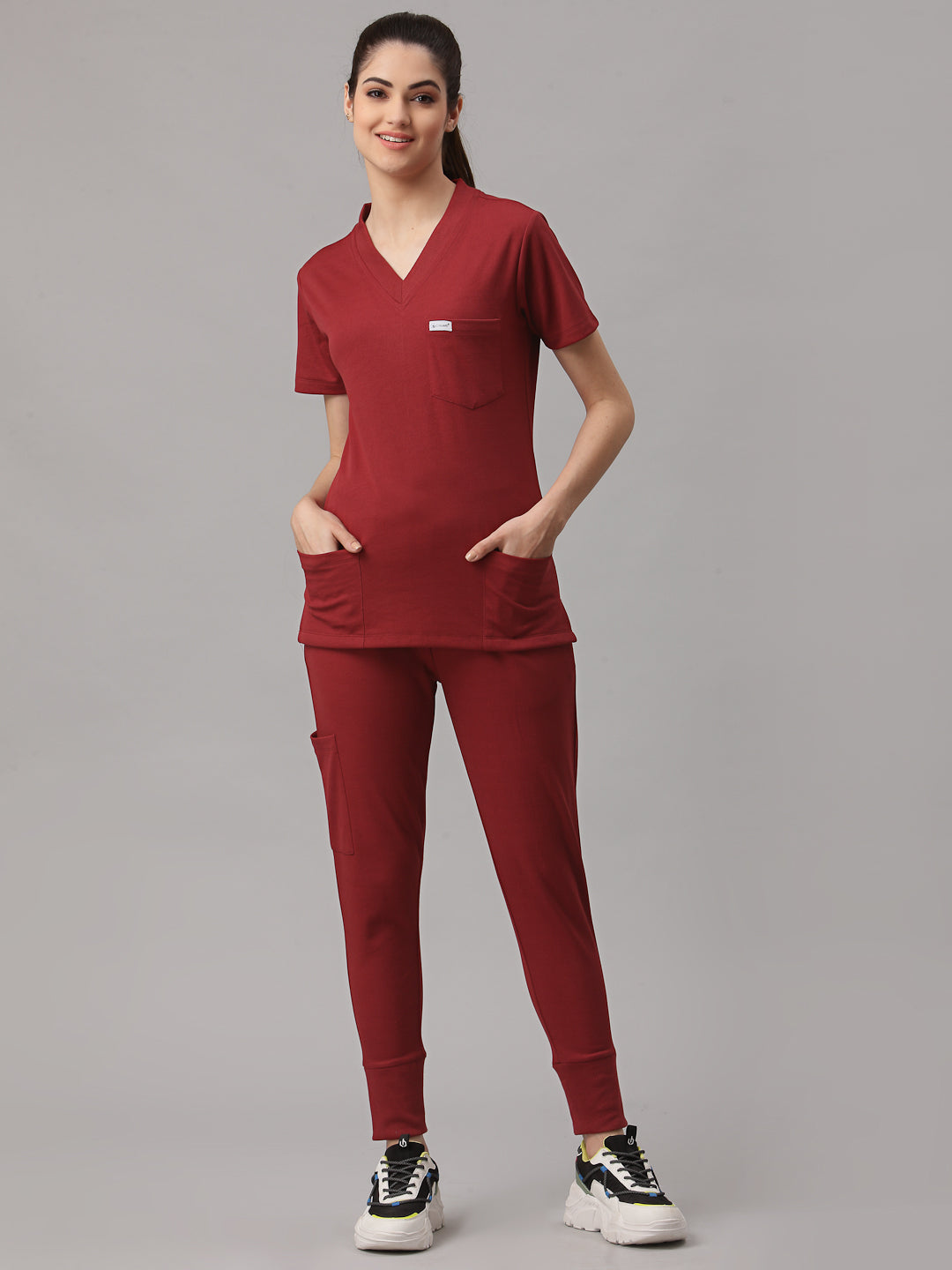 MedFa Dri-Fit Jogger Scrubs Suit-(Womens) (Burgundy)