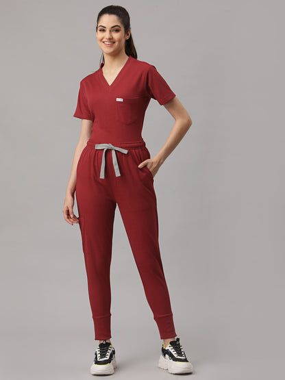 MedFa Dri-Fit Jogger Scrubs Suit-(Womens) (Burgundy)