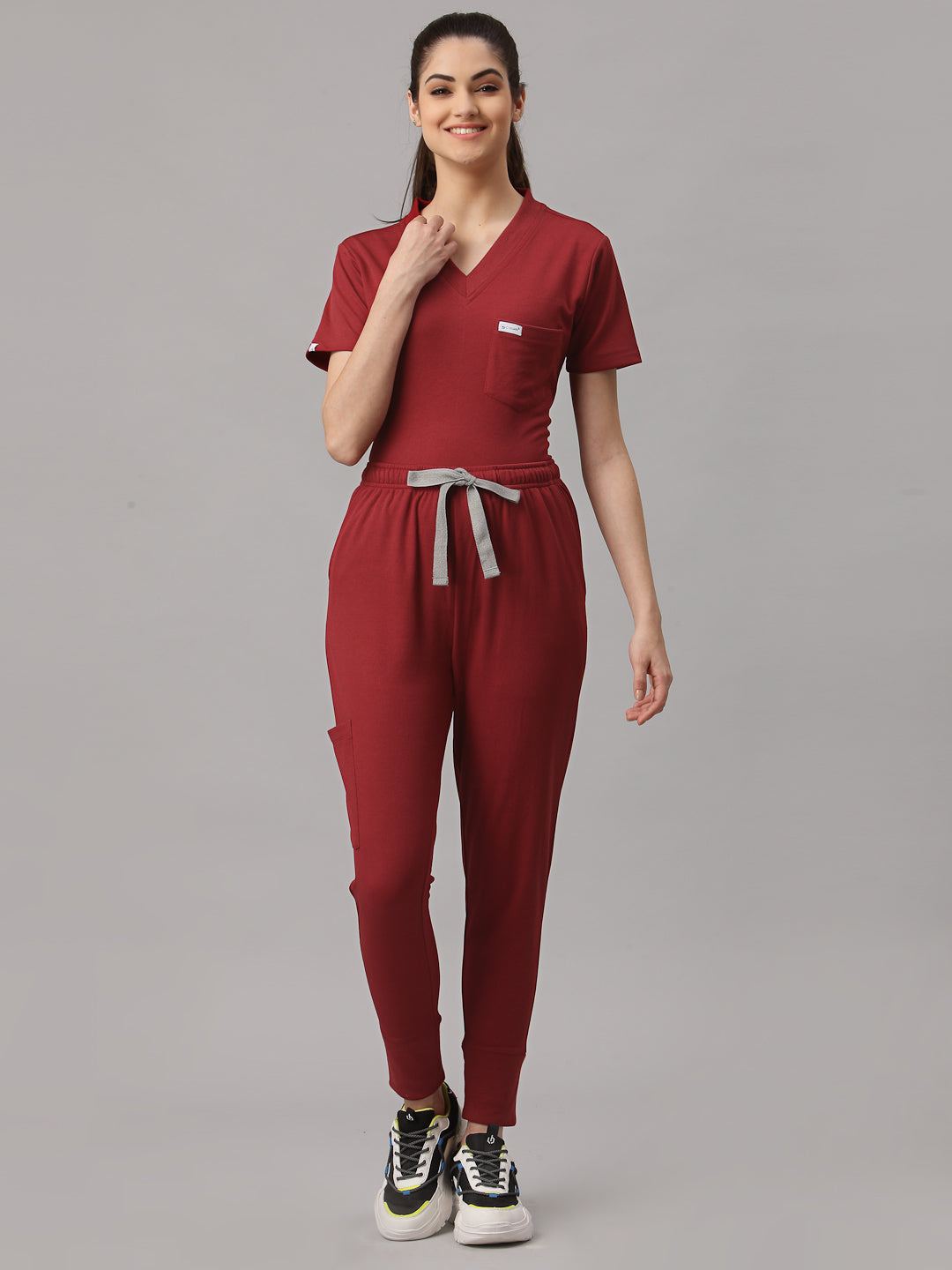 MedFa Dri-Fit Jogger Scrubs Suit-(Womens) (Burgundy)