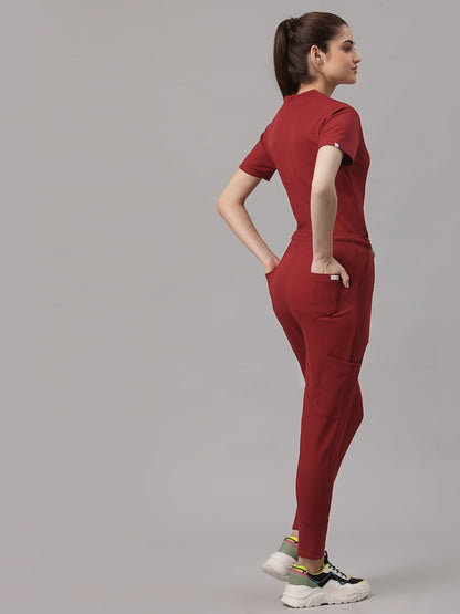 MedFa Dri-Fit Jogger Scrubs Suit-(Womens) (Burgundy)