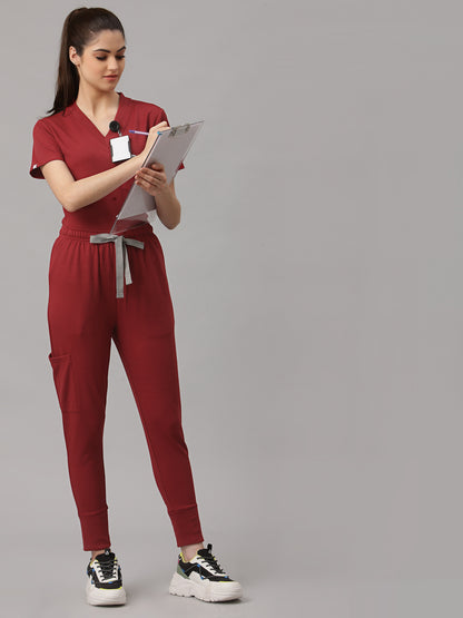 MedFa Dri-Fit Jogger Scrubs Suit-(Womens) (Burgundy)