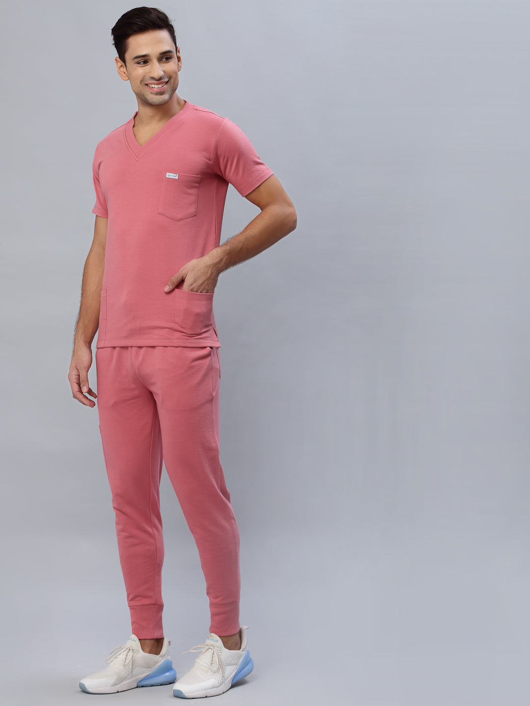 MedFa Dri-Fit Jogger Scrubs Suit-(Mens) (Mauve Pink)