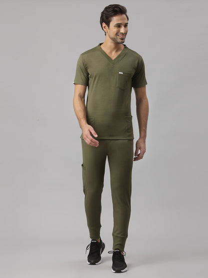 MedFa Dri-Fit Jogger Scrubs Suit-(Mens) (Olive)