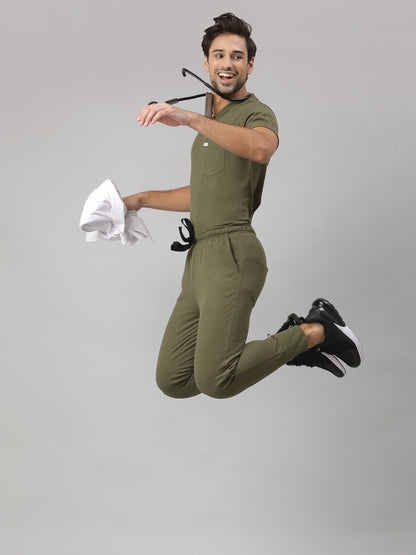 MedFa Dri-Fit Jogger Scrubs Suit-(Mens) (Olive)