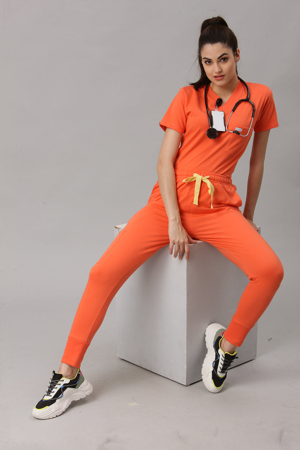 MedFa Dri-Fit Jogger Scrubs Suit-(Womens) (Coral)