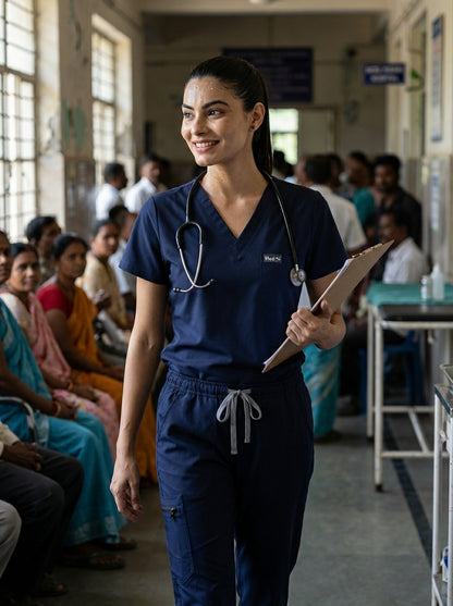 Classic Straight Pant Scrub Suit - (Navy Blue) (Women's)