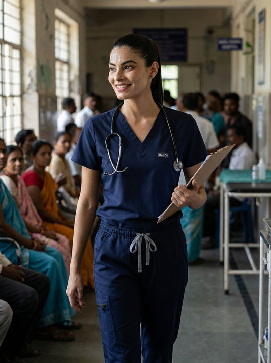 Classic Straight Pant Scrub Suit - (Navy Blue) (Women's)