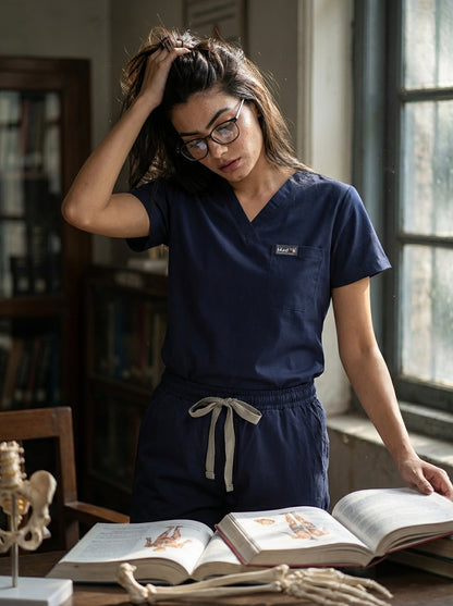 Classic Straight Pant Scrub Suit - (Navy Blue) (Women's)