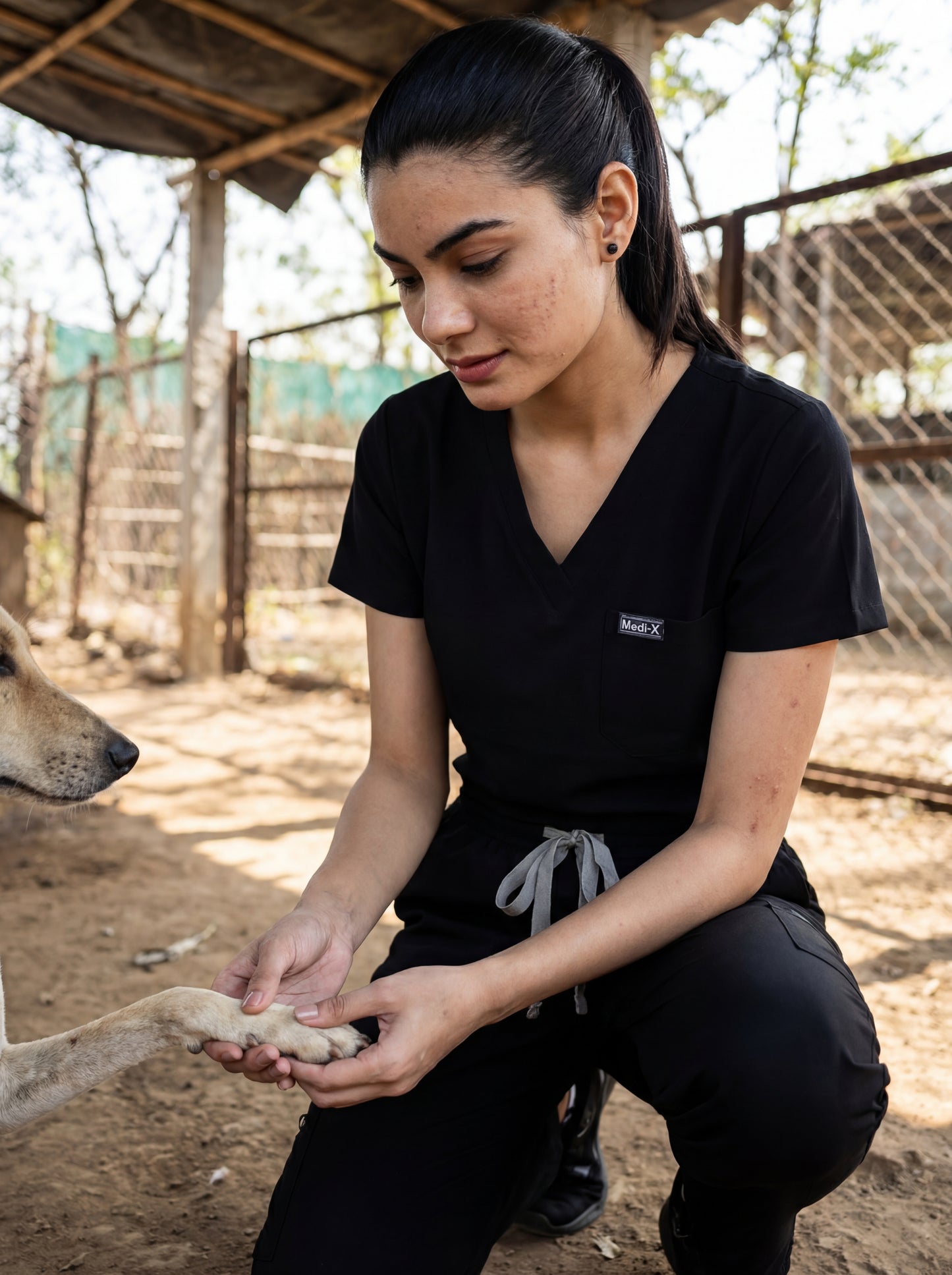 بدلة طبية كلاسيكية ببنطال مستقيم - (أسود) (نسائي)