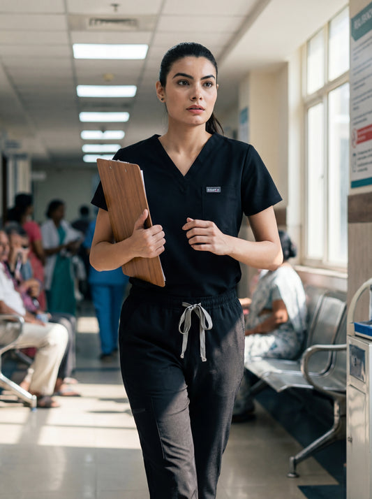 Classic Straight Pant Scrub Suit - (Black) (Women's)